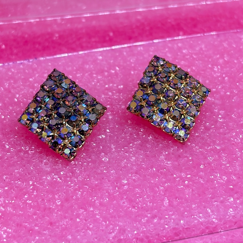 Aurora borealis gold tone clip on earrings